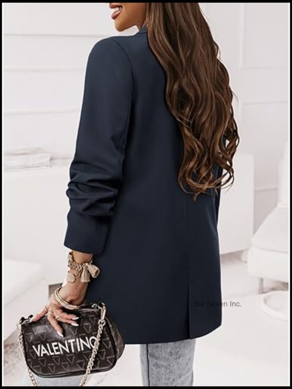 Business Casual Blazer Jacket with Lined Notched Lapel and Pockets - Picture 5 of 6